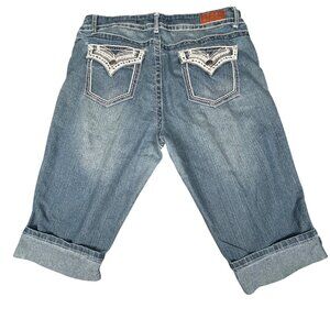 Capri Jeans Size 10 Stylish Shorts VGS Womens Denim Embroidered Pockets Blue